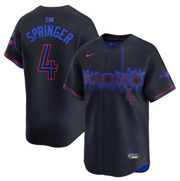 Men%27s Toronto Blue Jays #4 George Springer Black 2024 City Connect Limited Stitched Baseball Jersey Dzhi->texas rangers->MLB Jersey